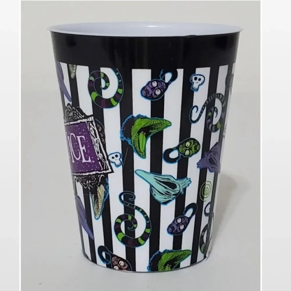 New Black RIP Coffin Flask & Beetlejuice Striped Shot Cup 2 Piece Set NWT